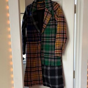 Current Mood Plaid Patchwork Long Coat - Multicolor